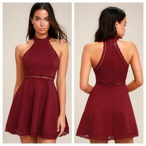 Lulu's Reach Out My Hand Burgundy Lace Skater Dress